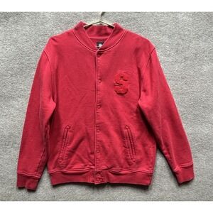 Stussy International Tribe Varsity Snap Jacket Red Embroidered Logo Patch Men XL